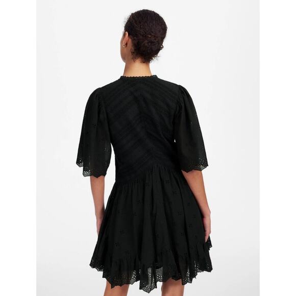 NWT Madewell Eyelet Flutter Sleeve Mini Dress in Cotton In Black Size 0 - Picture 3 of 8